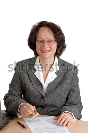 Középkorú felnőtt nő iroda igazgató bélyeg ül Stock fotó © Saphira