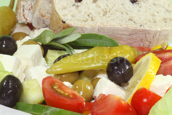 Salade feta olives grec pain huile d'olive Photo stock © Saphira