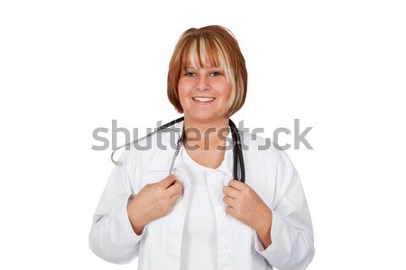 Foto stock: Jovem · feminino · médico · amigável · mulher · jovem · branco