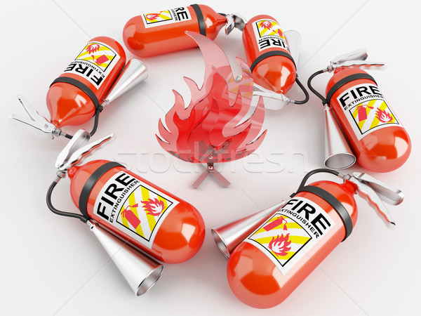 Stock photo: Fire extinguishers and bonfire