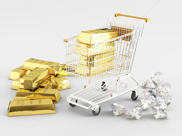 Arany gyémántok bevásárlókocsi üzlet kő pénzügy Stock fotó © Saracin