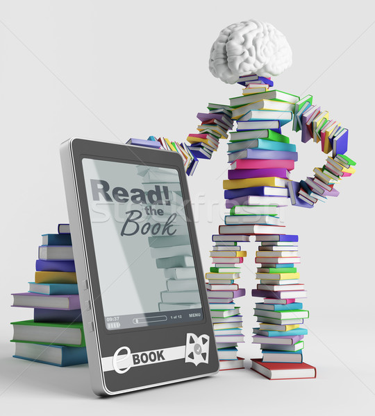 E-kitap kitap adam kitaplar teknoloji eğitim Stok fotoğraf © Saracin
