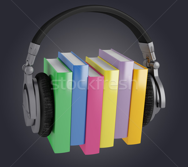 頭戴耳機 三 書籍 背景 商業照片 © Saracin