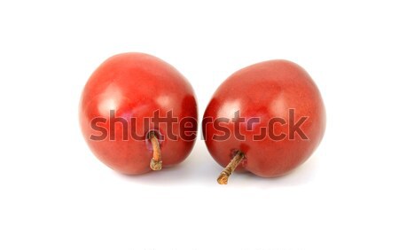 Two ripe red plums with stalks Stock photo © sarahdoow