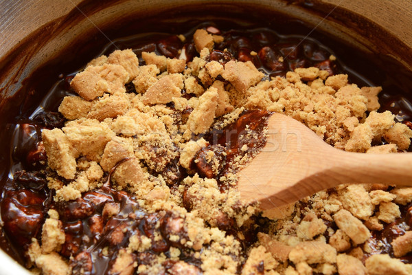 Kekse geschmolzen Schokolade Holzlöffel Erzeugnis Stock foto © sarahdoow