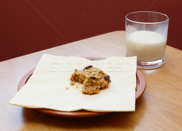 Half-eaten cookie with a half drunk glass of milk Stock photo © sarahdoow