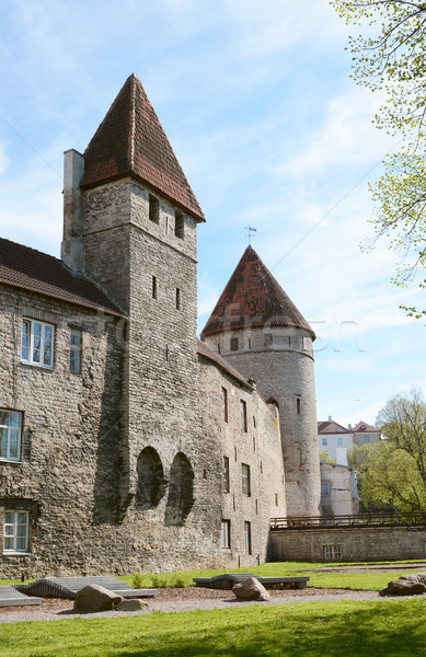 Round and square towers in Tallinn city wall Stock photo © sarahdoow