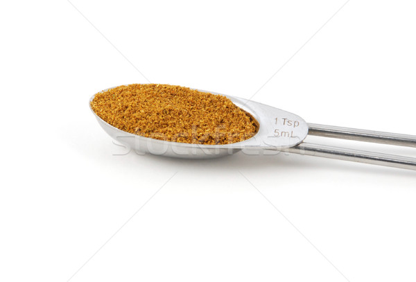 Curry proszek metal łyżeczka odizolowany biały Zdjęcia stock © sarahdoow