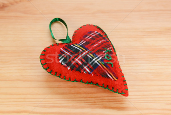 Handmade red plaid heart-shaped festive ornament Stock photo © sarahdoow