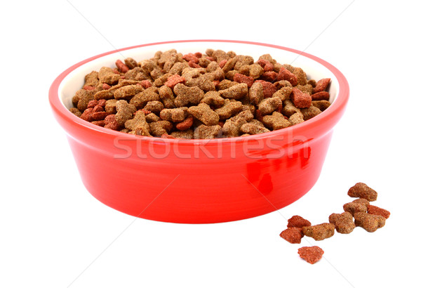 Dry cat food in a red bowl, biscuits spilled beside Stock photo © sarahdoow