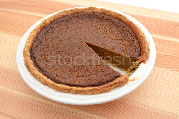 Slice cut from a pumpkin pie in a dish Stock photo © sarahdoow