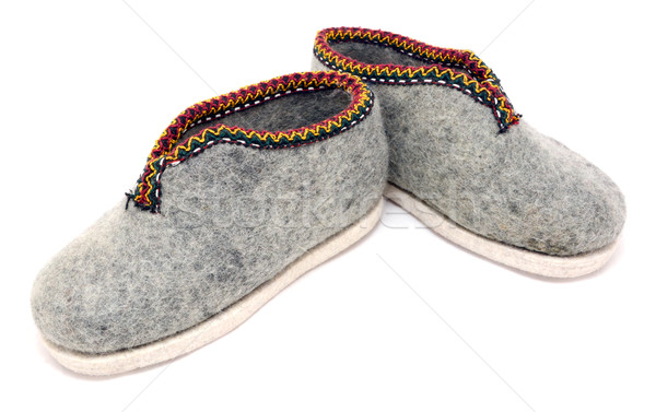 Handmade embroidered grey felt slippers Stock photo © sarahdoow