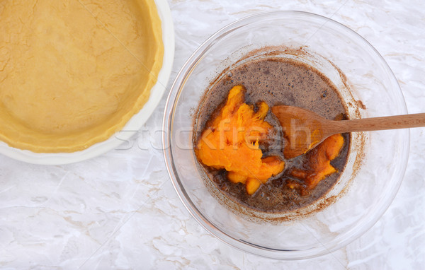 Pastry case with bowl of pie filling and pureed pumpkin Stock photo © sarahdoow
