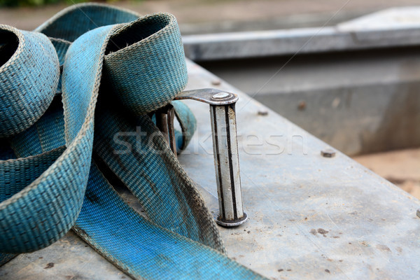 Stock foto: Detail · Metall · Schnalle · blau · Gurt · starken