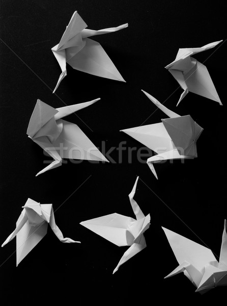Origami papieru ptaków grupy czarny biały Zdjęcia stock © Sarkao