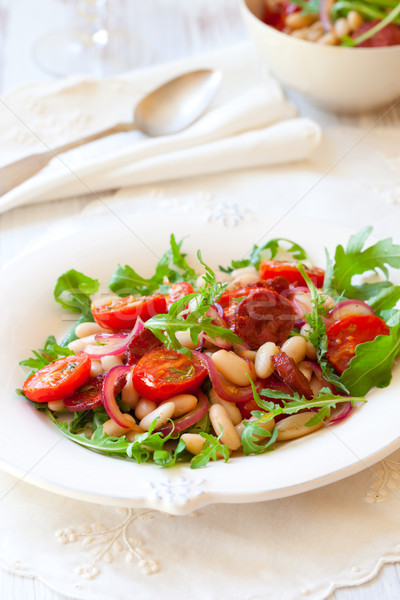 Stok fotoğraf: Fasulye · salata · kiraz · yeşil · plaka