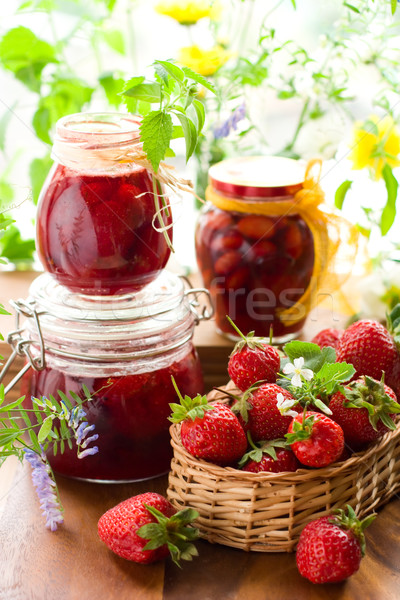 strawberry jam and fresh strawberries Stock photo © sarsmis