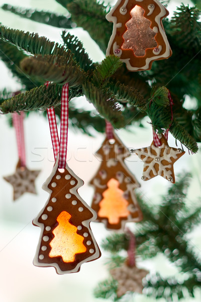 Stock foto: Weihnachten · Cookies · Lebkuchen · Weihnachtsbaum · Baum · Dessert