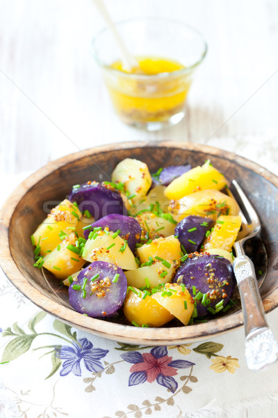 Foto stock: Ensalada · de · papa · mostaza · aderezo · verde · petróleo · cena