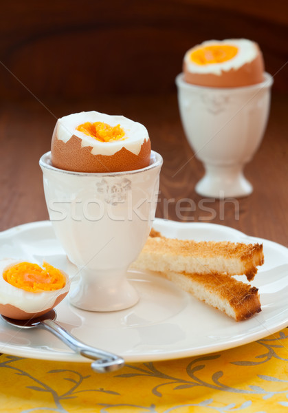 Eierdopje toast kip brood vork Stockfoto © sarsmis