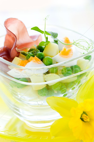 [[stock_photo]]: Printemps · salade · oeuf · vert · déjeuner · jambon