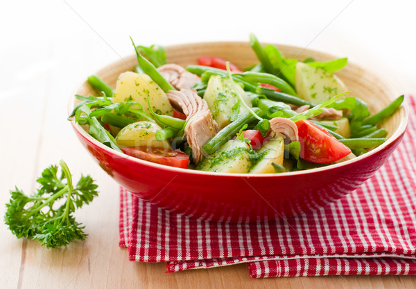 Foto stock: Papa · ensalada · de · atún · pesto · aderezo · alimentos · peces