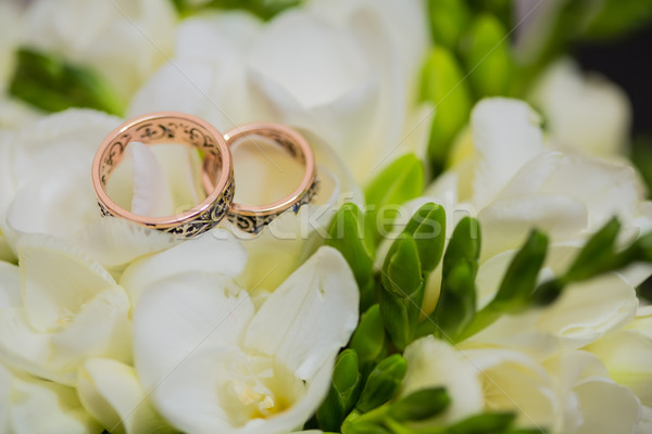 Stock photo: Two wedding rings in infinity sign. Love concept.