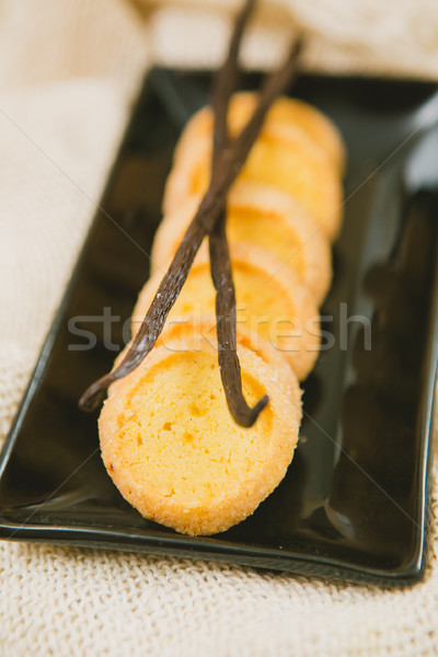 Fresh baked shortbread cookies with  with vanilla sticks on a wood Stock photo © sarymsakov