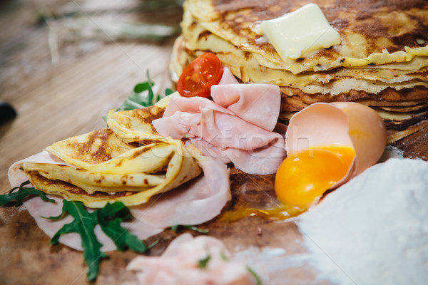 pancakes with ham cheese and vegetables Stock photo © sarymsakov