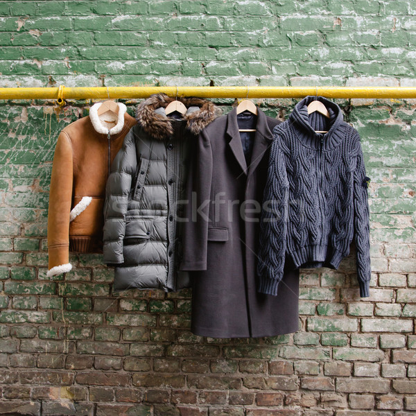 модный одежду Гранж кирпичная стена человека комнату Сток-фото © sarymsakov