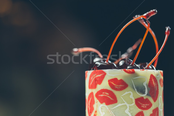 Stock photo: vanilla dessert with cherry confiture