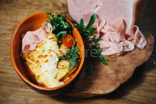 pancakes with ham cheese and vegetables Stock photo © sarymsakov