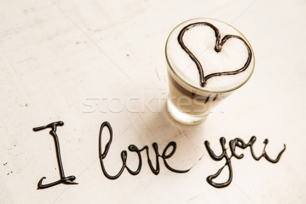 Amor xícara de café letra criador cartão papel Foto stock © sarymsakov