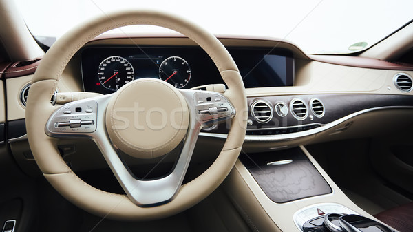 Car interior luxury. Interior of prestige modern car. Leather comfortable seats, dashboard and steer Stock photo © sarymsakov