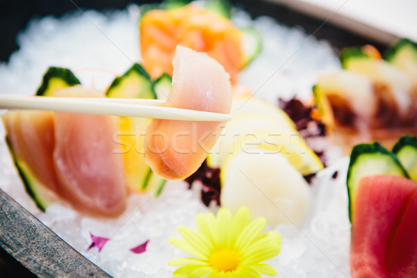 Różny świeże surowy sashimi lodu tablicy Zdjęcia stock © sarymsakov