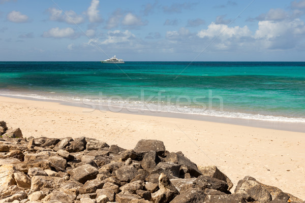Tropical Caribbean Beach Seascape with Motor Yacht Stock photo © scheriton