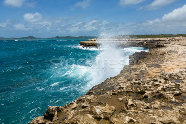 Waves Crashing over Coastline at Devil's Bridge Antigua Stock photo © scheriton
