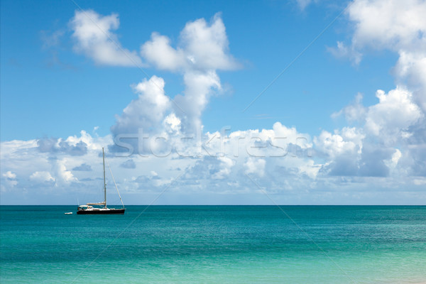 Beautiful Sunny Seascape with Anchored Yacht and Blue Sky Stock photo © scheriton