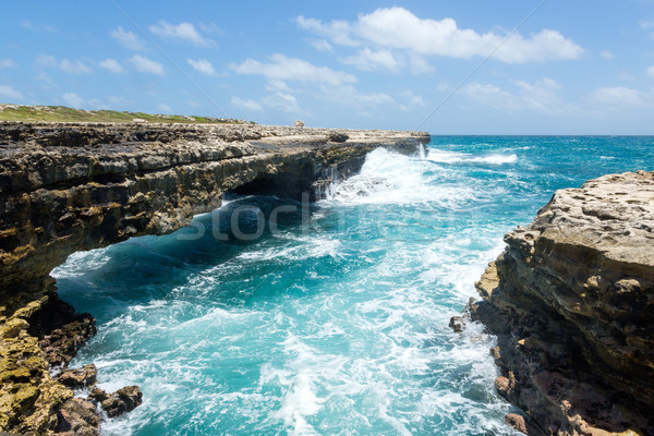 Waves Crashing on Rocks at Devil's Bridge Antigua Stock photo © scheriton