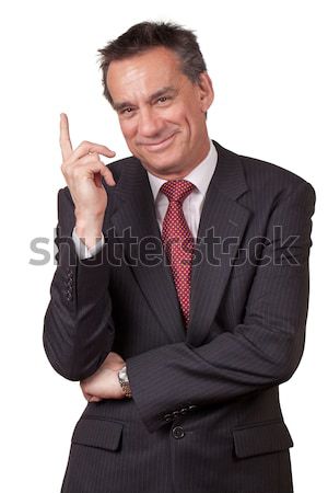 Foto stock: Sorridente · homem · de · negócios · terno · indicação · atraente · meio