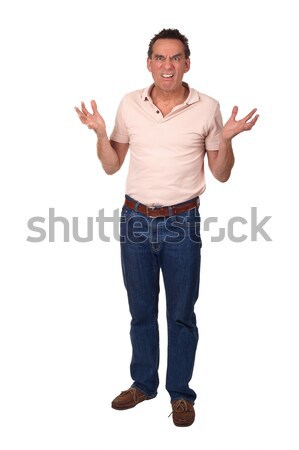 Angry Frowning Middle Age Man Holding Up Hands in Horror Stock photo © scheriton