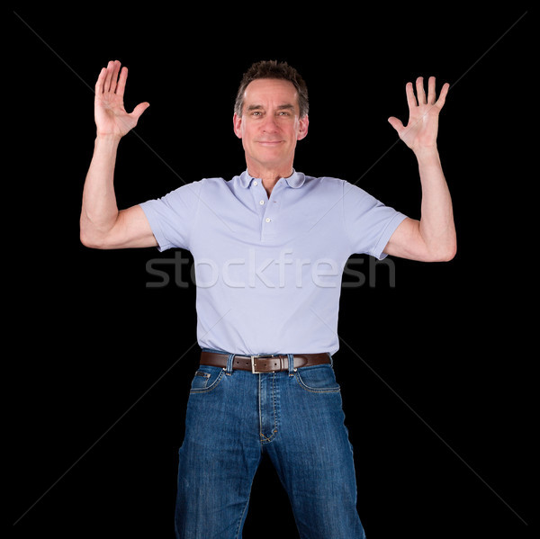 Boldog izgatott férfi kezek kiemelt levegő Stock fotó © scheriton