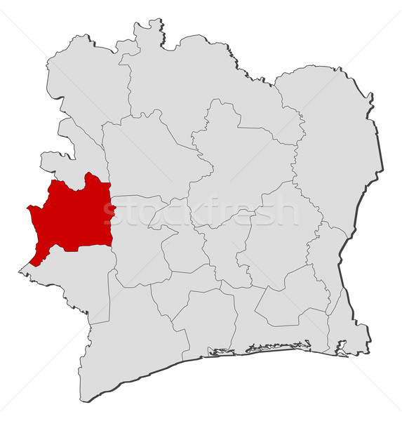 Map of Ivory Coast, Dix-Huit Montagnes highlighted Stock photo © Schwabenblitz