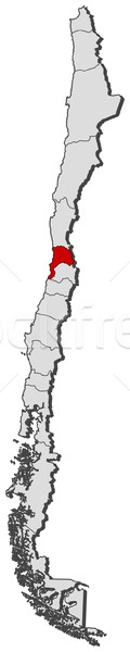 ストックフォト: 地図 · チリ · 政治的 · いくつかの · 地域 · 世界中