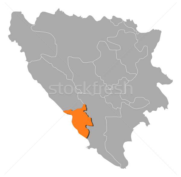 Map of Bosnia and Herzegovina, West Herzegovina highlighted Stock photo © Schwabenblitz