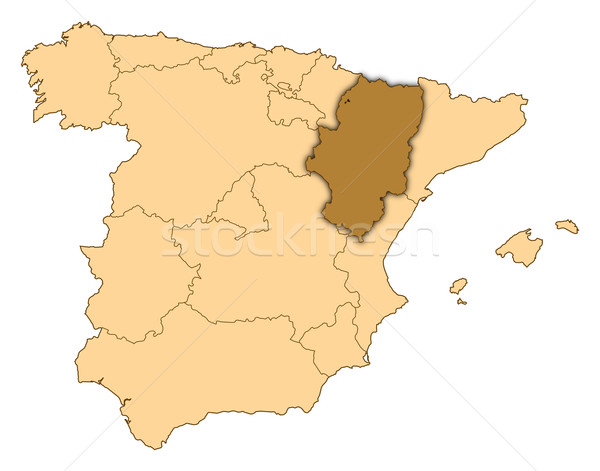 Map of Spain, Aragon highlighted Stock photo © Schwabenblitz