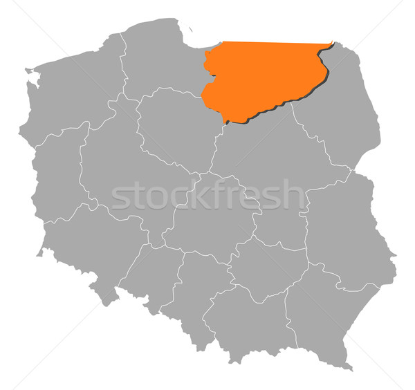 Map of Poland, Warmian-Masurian highlighted Stock photo © Schwabenblitz