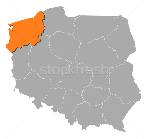 Map of Poland, West Pomeranian highlighted Stock photo © Schwabenblitz