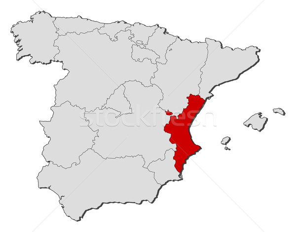Stock photo: Map of Spain, Valencian Community highlighted