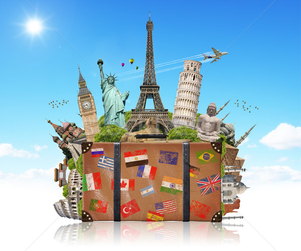 Ilustrare valiză complet faimos monumente lume Imagine de stoc © sdecoret